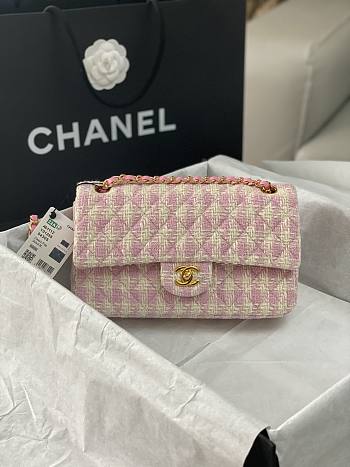 	 Bagsaaa Chanel Tweed Flap Pink and Cream - 25cm