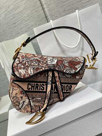 	 Bagsaaa Dior Saddle Camouflage Embroidered Pink - 25.5 x 20 x 6.5 cm