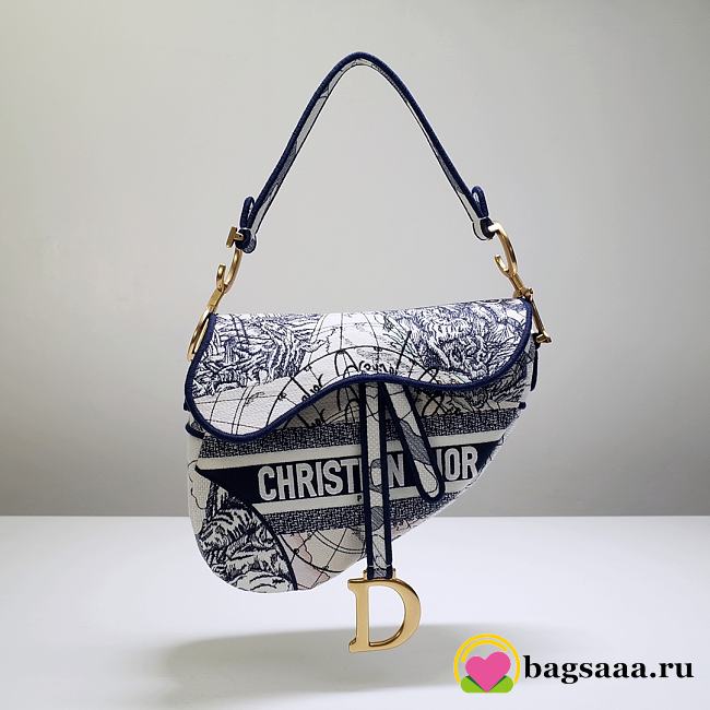 Bagsaaa Dior Saddle Blue and White Embroidered - 25.5 x 20 x 6.5 cm - 1
