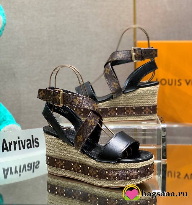 Bagsaaa Louis Vuitton Boundary Wedge Sandals Brown and Black - 1