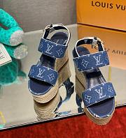 Bagsaaa Louis Vuitton Starboard Wedge Sandal Denim Blue - 1