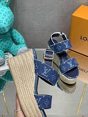 Bagsaaa Louis Vuitton Starboard Wedge Sandal Denim Blue - 6