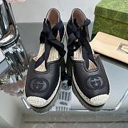 Bagsaaa Gucci Ankle Tie Wedge Espadrille Black Sandals - 1