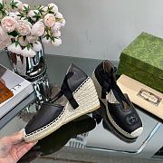Bagsaaa Gucci Ankle Tie Wedge Espadrille Black Sandals - 4