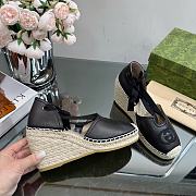 Bagsaaa Gucci Ankle Tie Wedge Espadrille Black Sandals - 2
