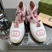 	 Bagsaaa Gucci Ankle Tie Wedge Espadrille Pink Sandals - 1