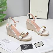 	 Bagsaaa Gucci 85mm White Leather Wedge Espadrilles - 5