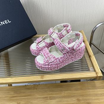 Bagsaaa Chanel Pink Wedge Sandals 