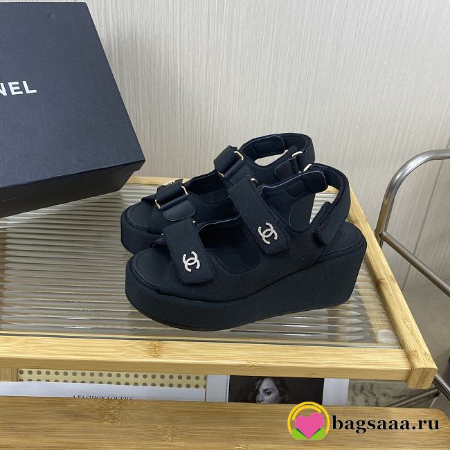 	 Bagsaaa Chanel Black Wedge Sandals - 1