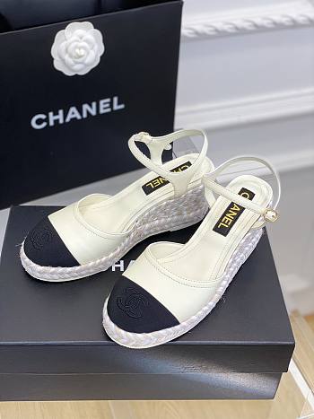 Bagsaaa Chanel Ankle Strap Wedge Espadrilles White Leather
