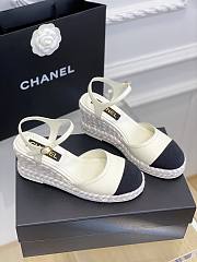 Bagsaaa Chanel Ankle Strap Wedge Espadrilles White Leather - 6