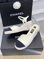 Bagsaaa Chanel Ankle Strap Wedge Espadrilles White Leather - 4