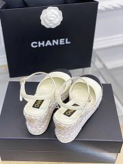 Bagsaaa Chanel Ankle Strap Wedge Espadrilles White Leather - 3