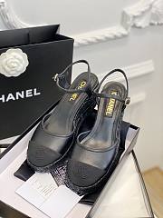 	 Bagsaaa Chanel Ankle Strap Wedge Espadrilles Black Leather - 1