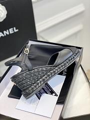 	 Bagsaaa Chanel Ankle Strap Wedge Espadrilles Black Leather - 6