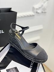 	 Bagsaaa Chanel Ankle Strap Wedge Espadrilles Black Leather - 5