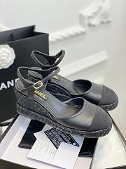 	 Bagsaaa Chanel Ankle Strap Wedge Espadrilles Black Leather - 3