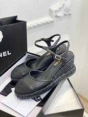 	 Bagsaaa Chanel Ankle Strap Wedge Espadrilles Black Leather - 4