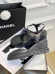 	 Bagsaaa Chanel Ankle Strap Wedge Espadrilles Black Leather - 2