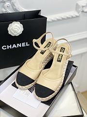	 Bagsaaa Chanel Ankle Strap Wedge Espadrilles Beige Leather - 1