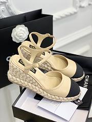 	 Bagsaaa Chanel Ankle Strap Wedge Espadrilles Beige Leather - 4