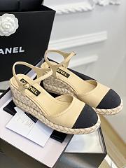 	 Bagsaaa Chanel Ankle Strap Wedge Espadrilles Beige Leather - 3