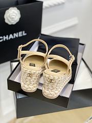 	 Bagsaaa Chanel Ankle Strap Wedge Espadrilles Beige Leather - 5