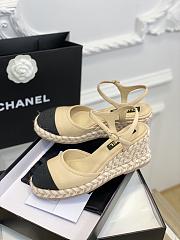 	 Bagsaaa Chanel Ankle Strap Wedge Espadrilles Beige Leather - 6