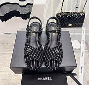 Bagsaaa Chanel Black Tweed Wedge Sandals  - 1