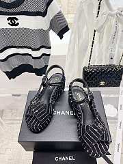 Bagsaaa Chanel Black Tweed Wedge Sandals  - 5
