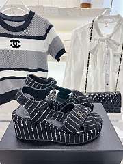 Bagsaaa Chanel Black Tweed Wedge Sandals  - 4