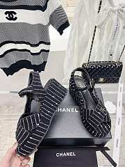 Bagsaaa Chanel Black Tweed Wedge Sandals  - 3