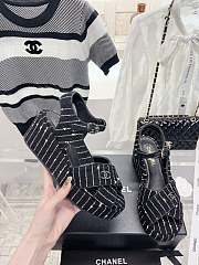 Bagsaaa Chanel Black Tweed Wedge Sandals  - 2