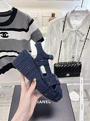 	 Bagsaaa Chanel Blue Tweed Wedge Sandals - 6
