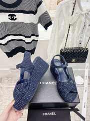	 Bagsaaa Chanel Blue Tweed Wedge Sandals - 5