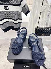 	 Bagsaaa Chanel Blue Tweed Wedge Sandals - 4