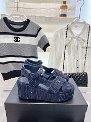 	 Bagsaaa Chanel Blue Tweed Wedge Sandals - 2