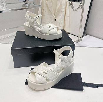 Bagsaaa Chanel White Lambskin Wedge Sandals