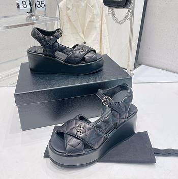 	 Bagsaaa Chanel Black Lambskin Wedge Sandals