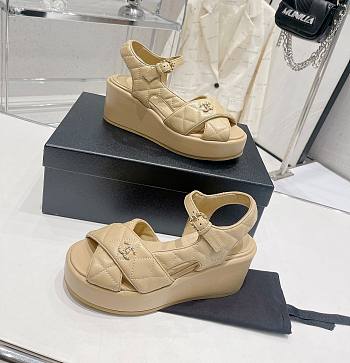 	 Bagsaaa Chanel Beige Lambskin Wedge Sandals