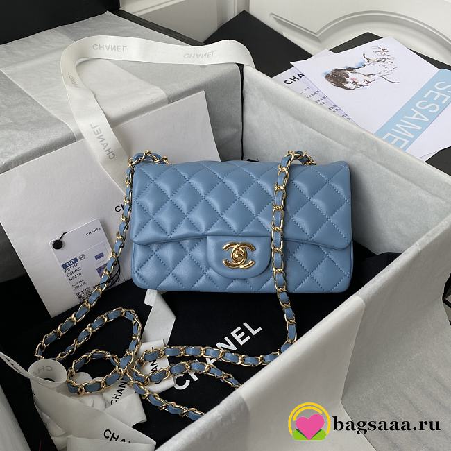 Bagsaaa Chanel Flap Bag Blue Gold Hardware - 20cm - 1