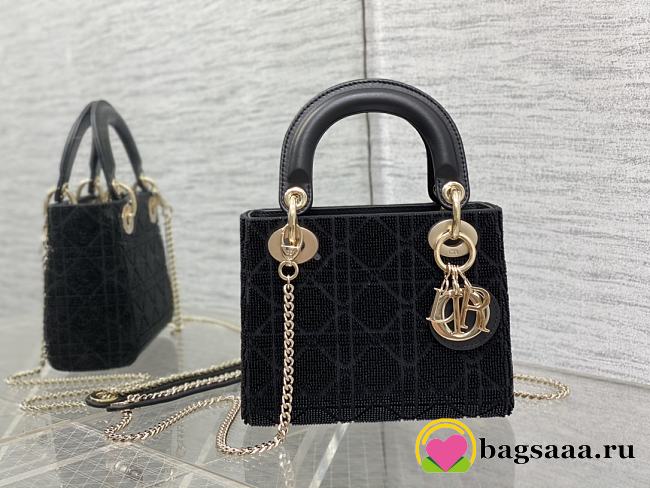 Bagsaaa Dior Lady Mini Black Cannage Cotton with Micropearl Embroidery - 1