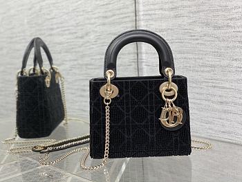 Bagsaaa Dior Lady Mini Black Cannage Cotton with Micropearl Embroidery