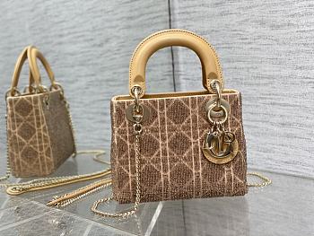 	 Bagsaaa Dior Lady Mini Gold Cannage Cotton with Micropearl Embroidery