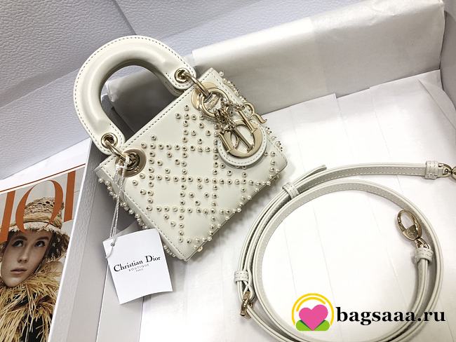 	 Bagsaaa Dior Lady Mini White Leather Crystal - 1