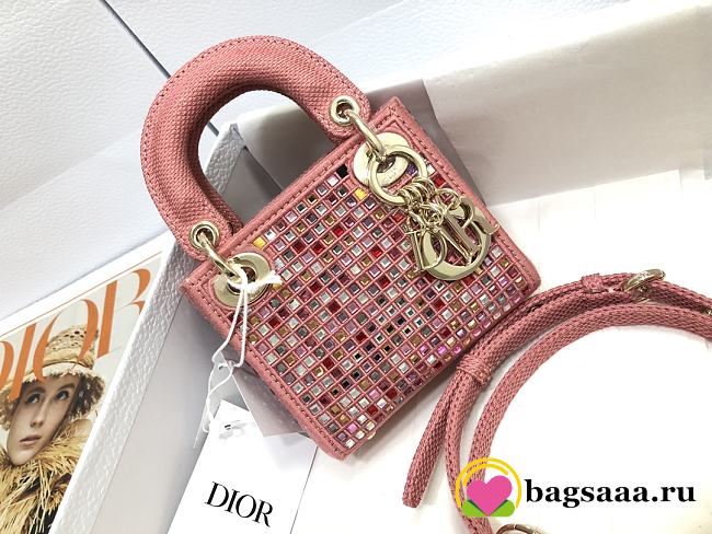 Bagsaaa Dior Lady Micro Pink Metallic - 12 x 10.2 x 5 cm - 1