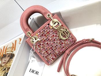 Bagsaaa Dior Lady Micro Pink Metallic - 12 x 10.2 x 5 cm
