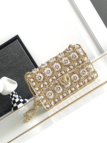 Bagsaaa Chanel Evening Bag Golden-Tone Metal & Imitation Pearls - 17x11X6cm