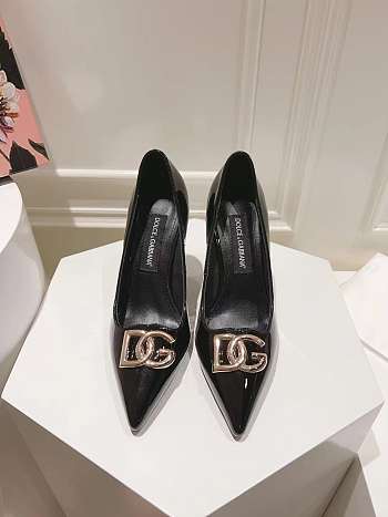 Dolce & Gabbana Logo Detailed Polished Leather Pumps Black