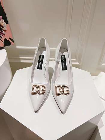 	 Dolce & Gabbana Logo Detailed Polished Leather Pumps White